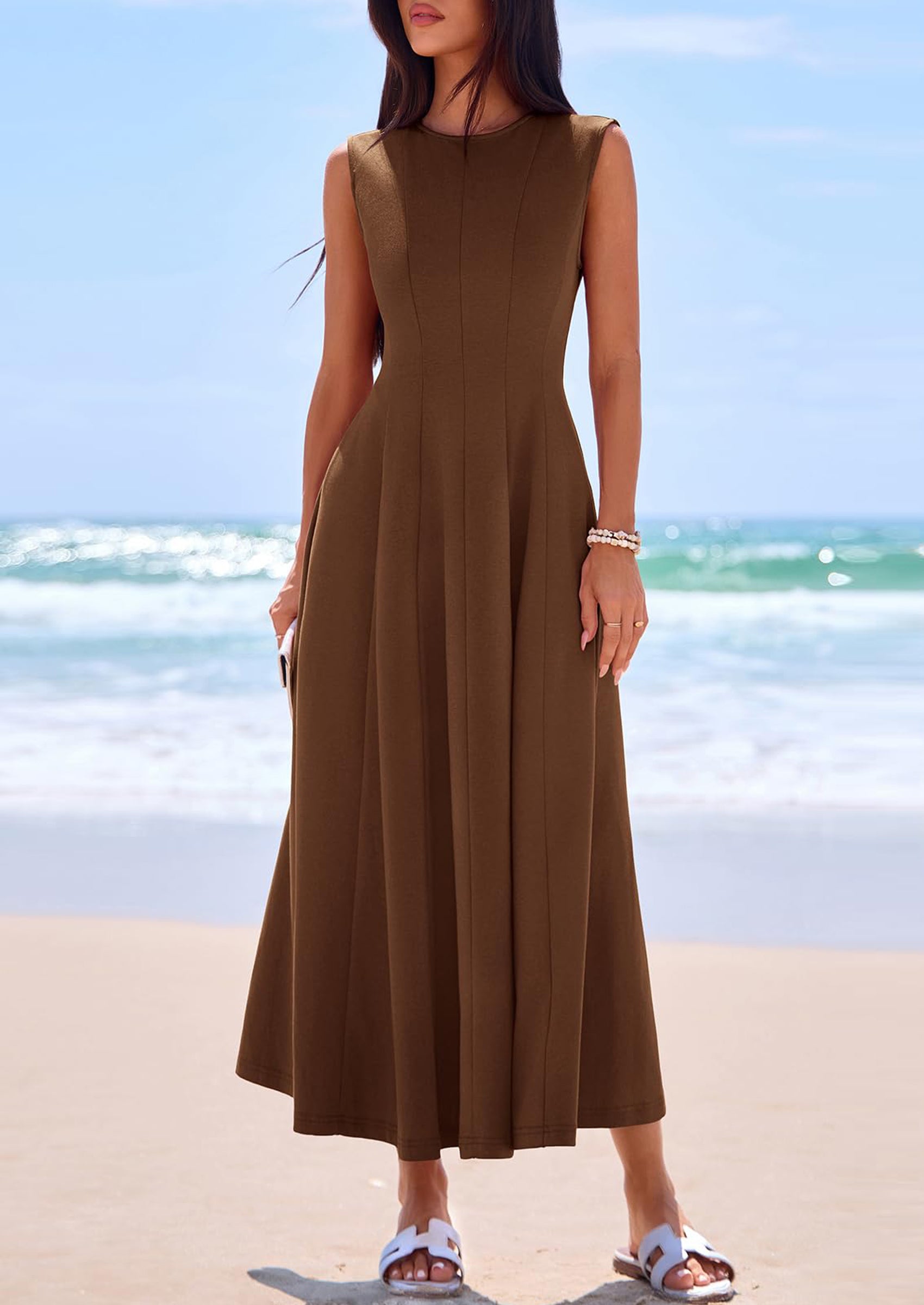 PRETTYGARDEN Sleeveless Crewneck Summer Maxi Dresses for Women Elegant Classy Semi Formal A Line Modest Party Dress