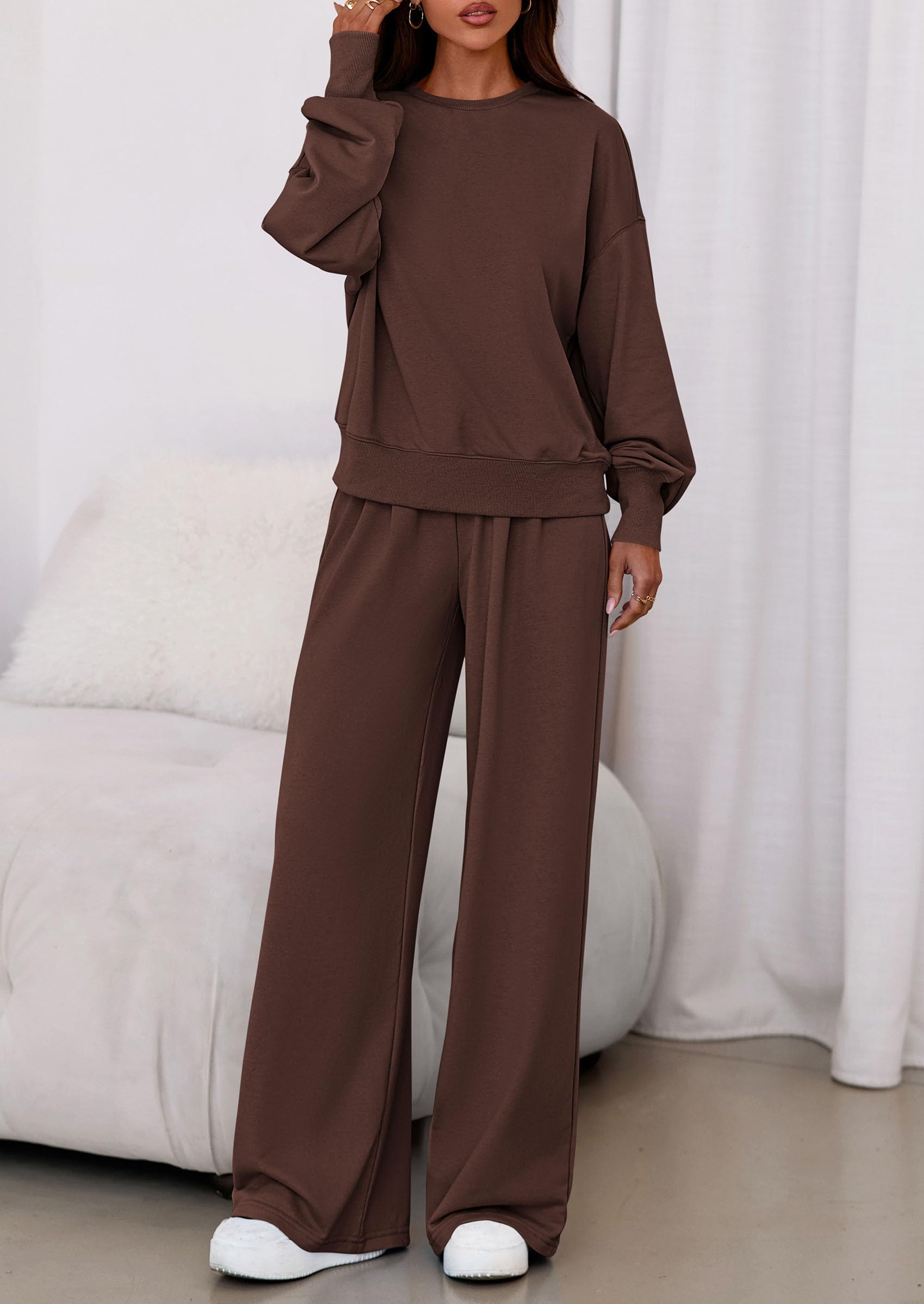 PRETTYGARDEN Womens 2 Piece Sets Long Sleeve Sweatshirt Wide Leg Pants Loose Matching Lounge Set Trendy Fall Outfits