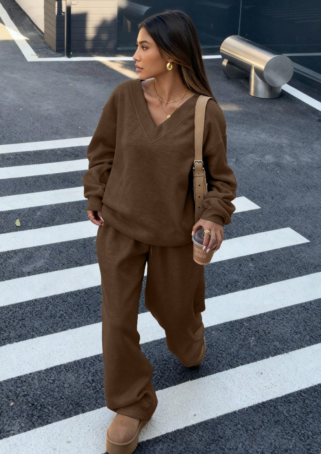 PRETTYGARDEN Casual Winter Two Piece Sets for Women V Neck Sweatshirt Loose Wide Leg Pants Tracksuit Knit Fall Outfits