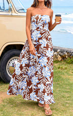 PRETTYGARDEN Sleeveless Floral Summer Maxi Dresses for Women Tube Top Flowy Long Dress Tropical Beach Vacation Clothes