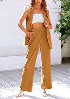 PRETTYGARDEN Women's 2 Piece Outfits Sleeveless Suit Vest and Wide Leg Pants Business Casual Blazer Sets