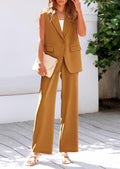 PRETTYGARDEN Women's 2 Piece Outfits Sleeveless Suit Vest and Wide Leg Pants Business Casual Blazer Sets