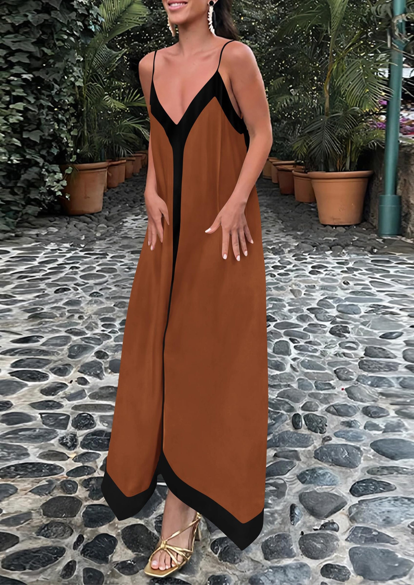 PRETTYGARDEN Women's Flowy Maxi Dress Summer Sleeveless V Neck Spaghetti Strap Elegant Wedding Party Dresses