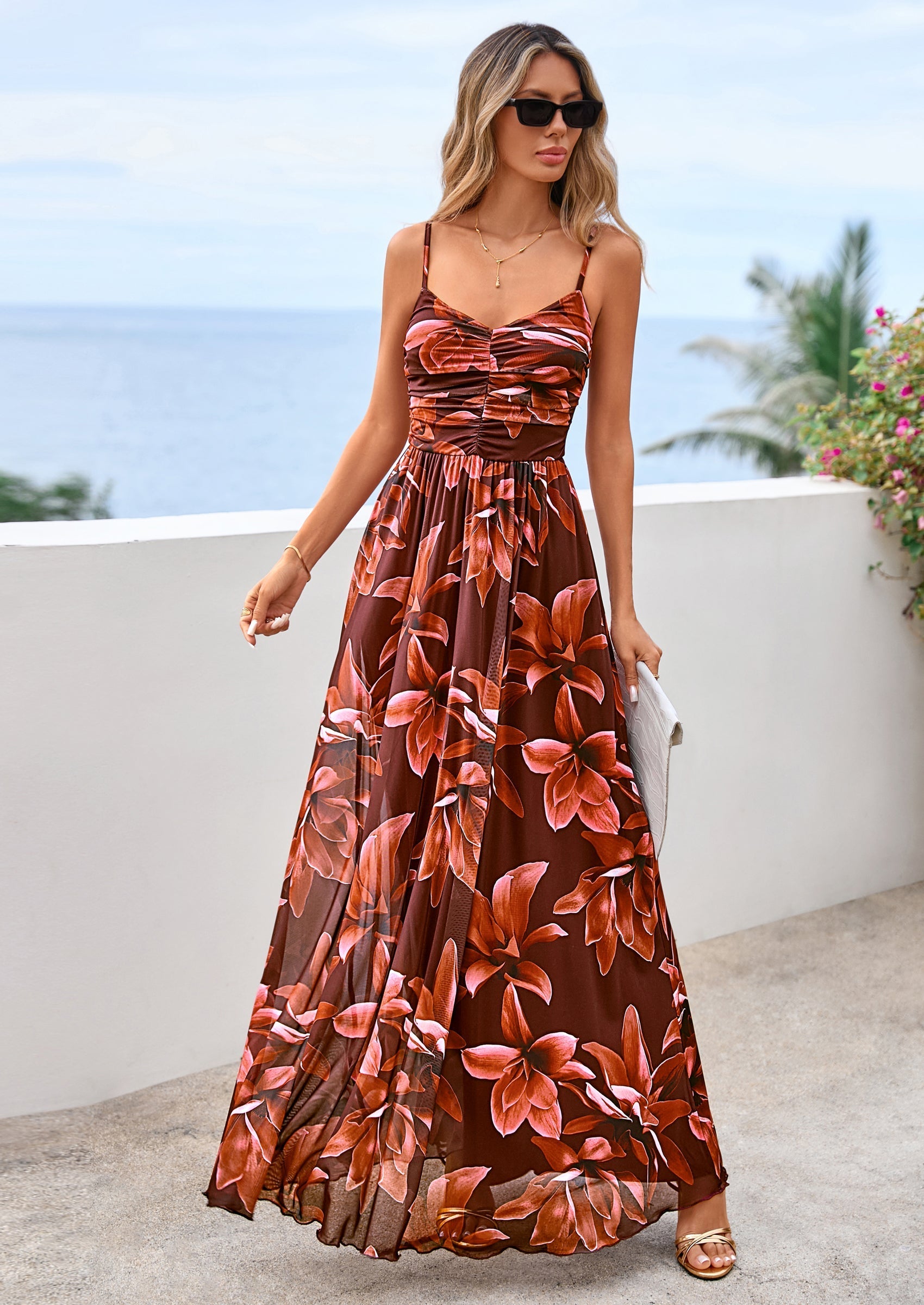 PRETTYGARDEN Women's Floral Maxi Dress Summer Outfits Spaghetti Strap Flowy Long Sundress Beach Vacation Boho Dresses