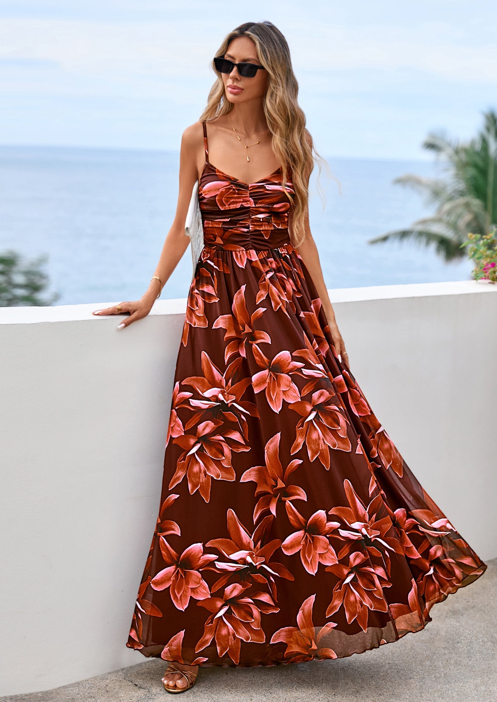 PRETTYGARDEN Women's Floral Maxi Dress Summer Outfits Spaghetti Strap Flowy Long Sundress Beach Vacation Boho Dresses