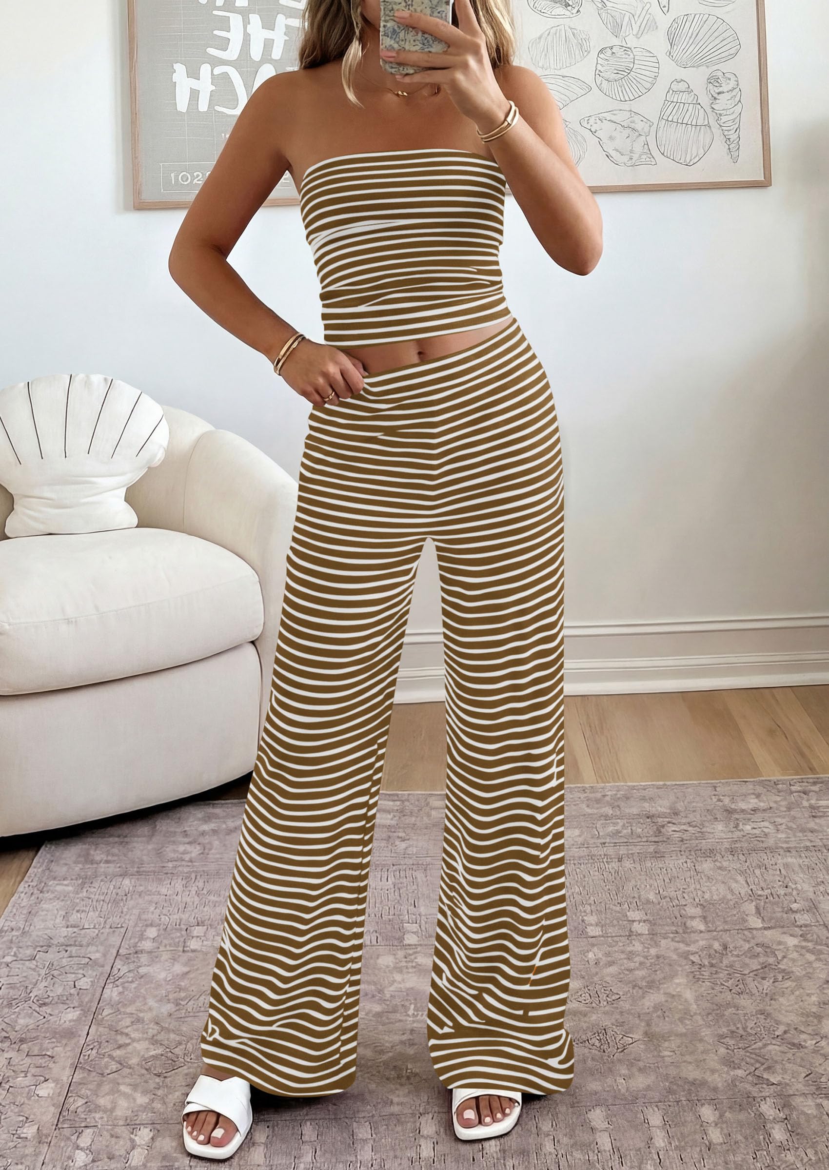 PRETTYGARDEN Summer Sets Women 2 Piece Outfits Matching Striped Loungewear Spring Airport Travel Beach Vacation Clothes