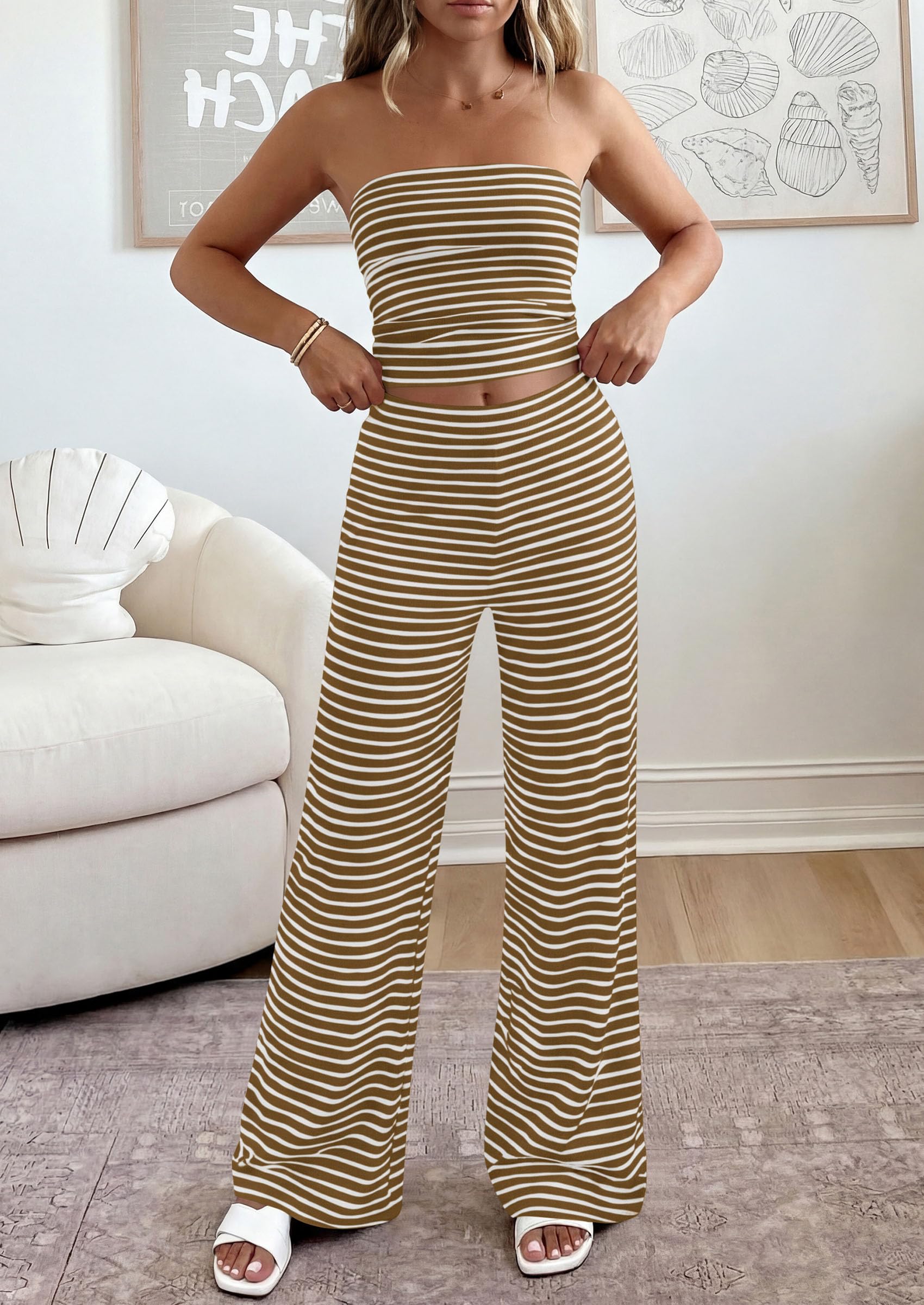 PRETTYGARDEN Summer Sets Women 2 Piece Outfits Matching Striped Loungewear Spring Airport Travel Beach Vacation Clothes