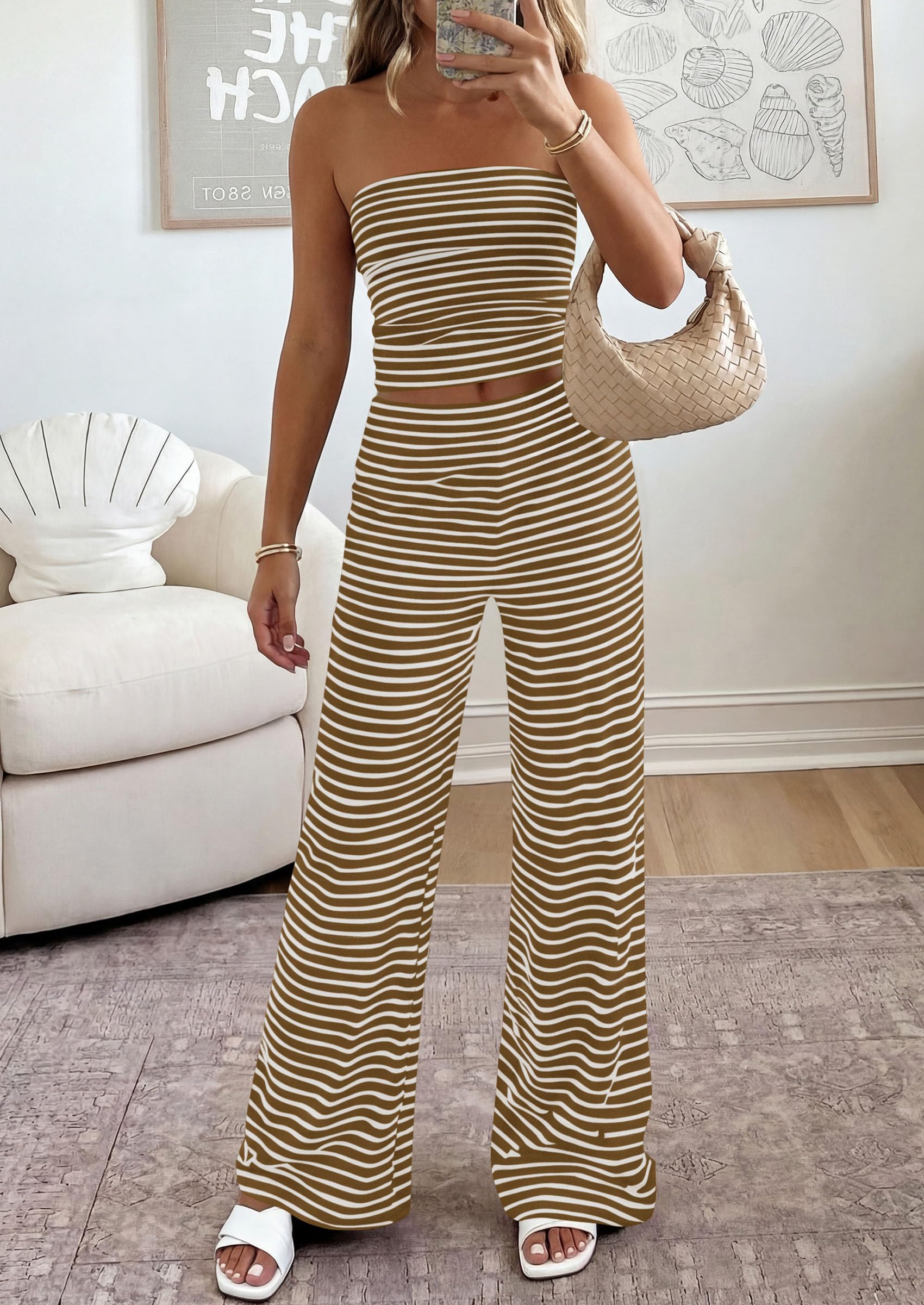 PRETTYGARDEN Summer Sets Women 2 Piece Outfits Matching Striped Loungewear Spring Airport Travel Beach Vacation Clothes