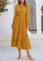 PRETTYGARDEN Women Fall Long Sleeve Smocked Maxi Dress Casual Square Neck Swiss Dot Tiered Ruffle Flowy Spring Pocket Dresses