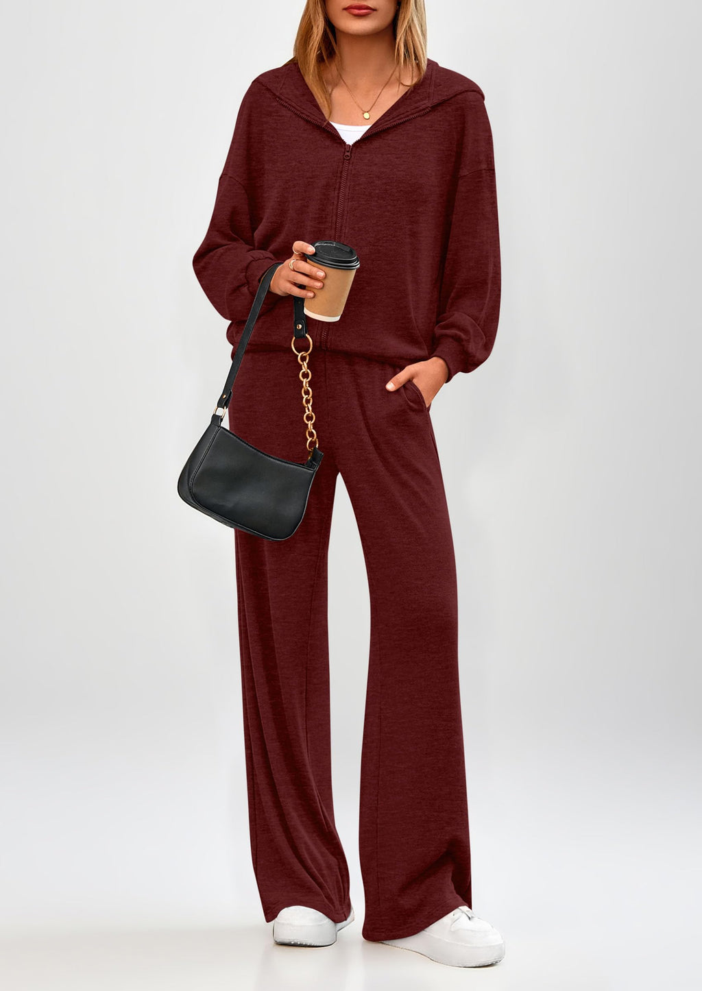 PRETTYGARDEN Women's 2 Piece Fall Lounge Sets Zip Up Hoodie Wide Leg Pants Tracksuit Matching Travel Outfits Clothes