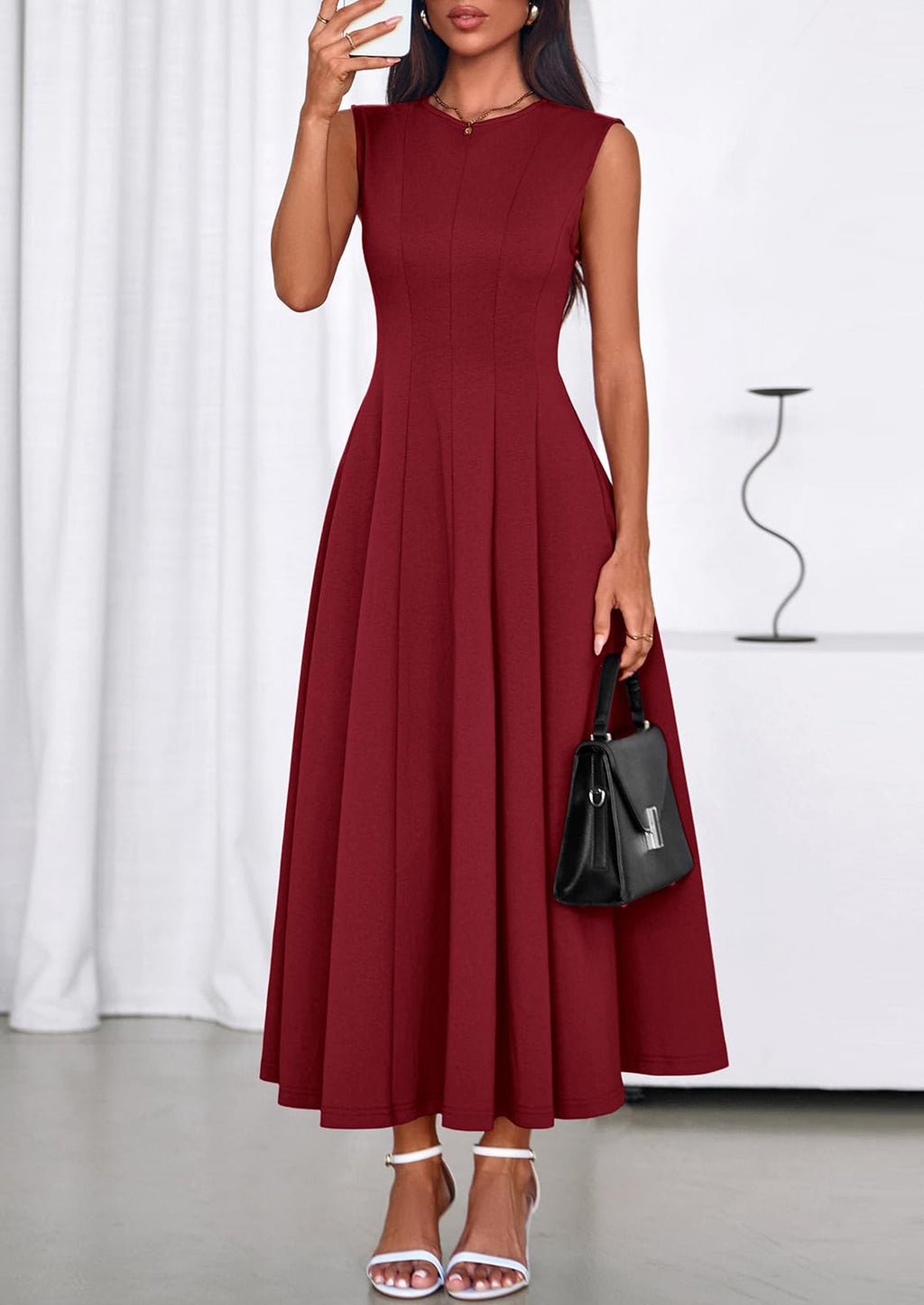 PRETTYGARDEN Sleeveless Crewneck Summer Maxi Dresses for Women Elegant Classy Semi Formal A Line Modest Party Dress