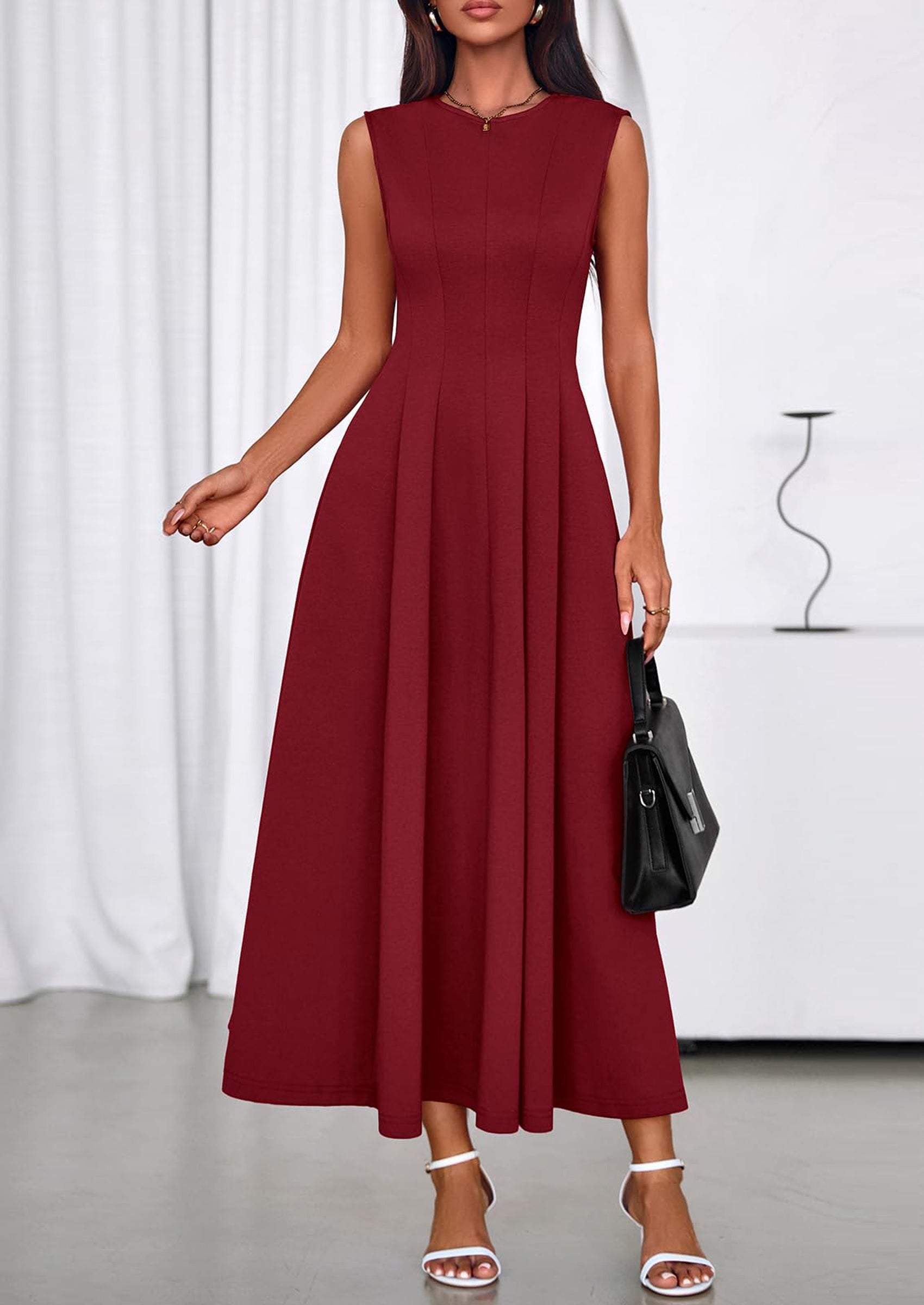 PRETTYGARDEN Sleeveless Crewneck Summer Maxi Dresses for Women Elegant Classy Semi Formal A Line Modest Party Dress