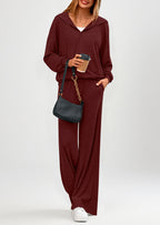 PRETTYGARDEN Women's 2 Piece Fall Lounge Sets Zip Up Hoodie Wide Leg Pants Tracksuit Matching Travel Outfits Clothes