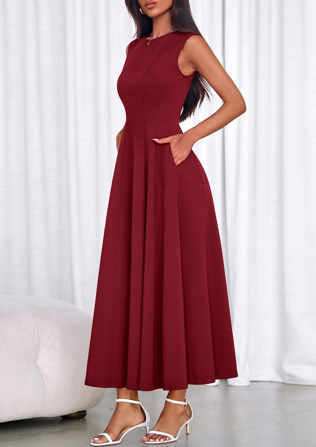 PRETTYGARDEN Sleeveless Crewneck Summer Maxi Dresses for Women Elegant Classy Semi Formal A Line Modest Party Dress