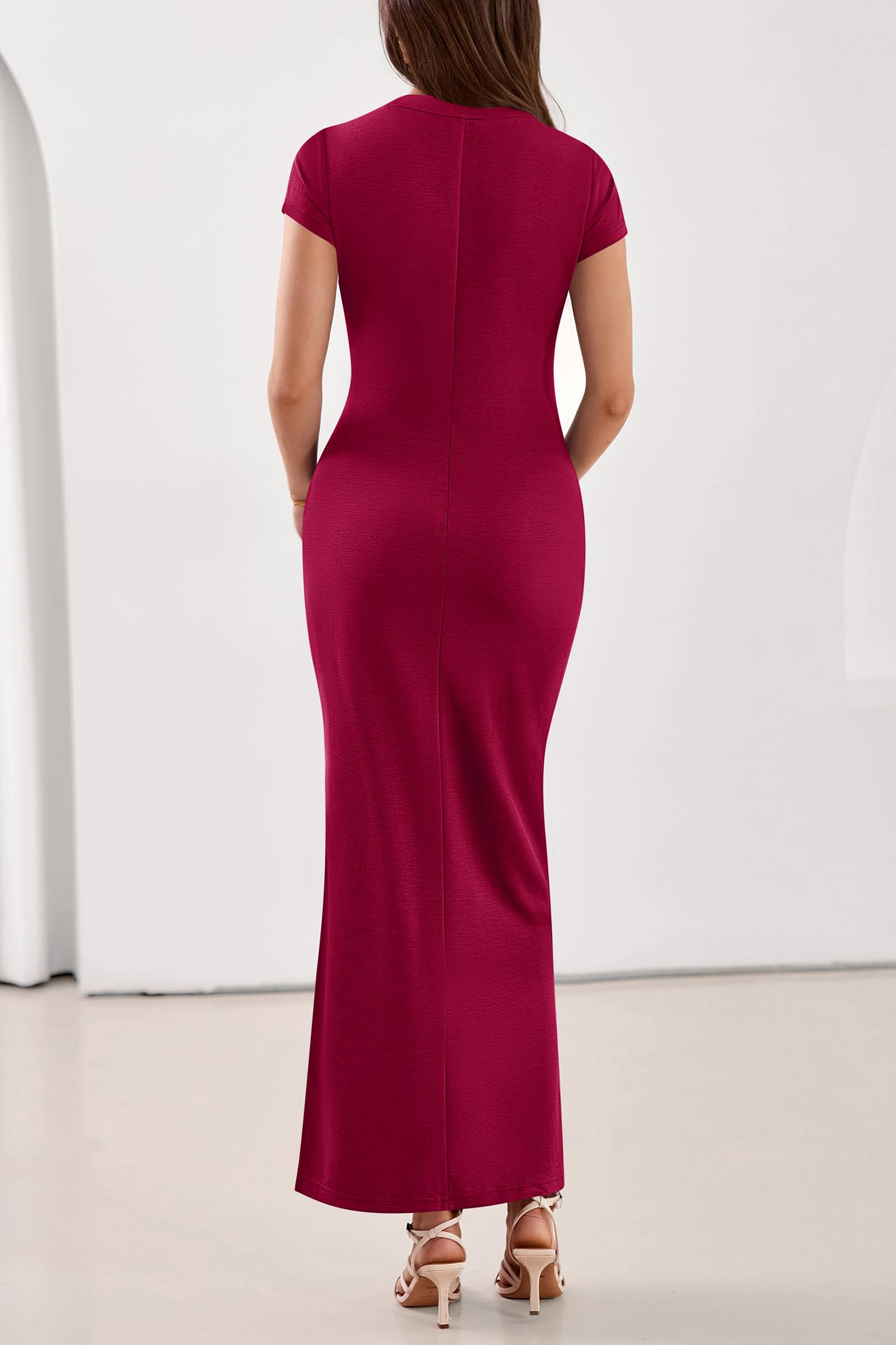 PRETTYGARDEN Womens Summer Maxi Dresses Casual Short Sleeve Crewneck Knit Slit T Shirt Dress Spring Long Beach Sundress