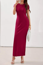 PRETTYGARDEN Womens Summer Maxi Dresses Casual Short Sleeve Crewneck Knit Slit T Shirt Dress Spring Long Beach Sundress