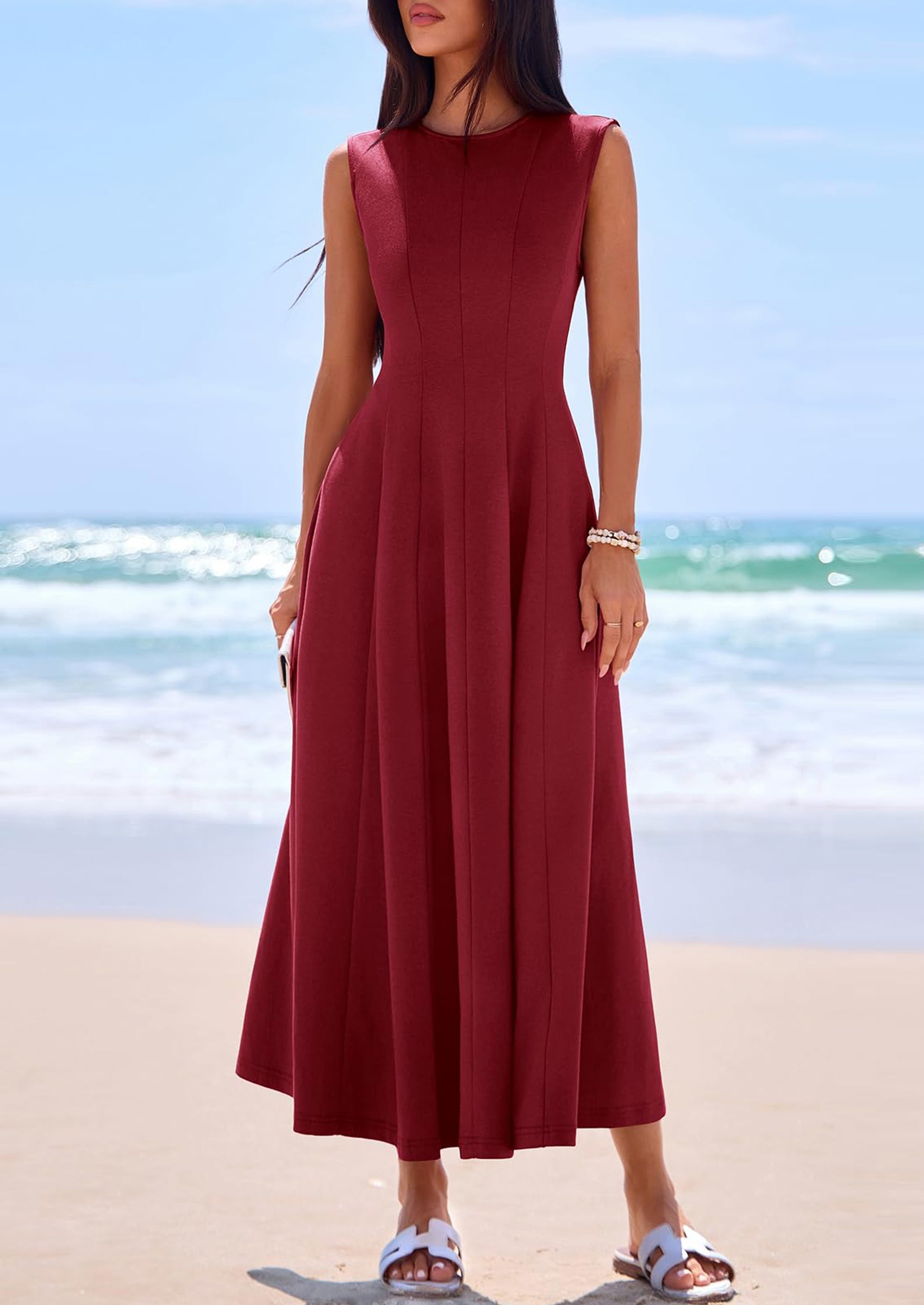 PRETTYGARDEN Sleeveless Crewneck Summer Maxi Dresses for Women Elegant Classy Semi Formal A Line Modest Party Dress