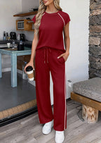 PRETTYGARDEN Women's 2 Piece Lounge Sets Summer Cap Sleeve Tops Wide Leg Pants Travel Outfits Matching Fashion Clothing