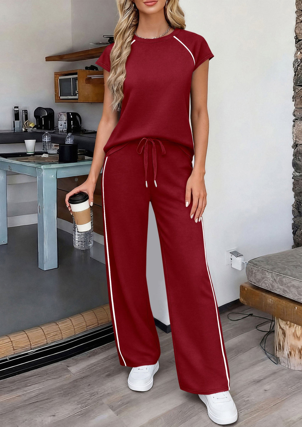 PRETTYGARDEN Women's 2 Piece Lounge Sets Summer Cap Sleeve Tops Wide Leg Pants Travel Outfits Matching Fashion Clothing