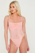 Sheer Cowl Neckline Bodysuit in Blush Pink
