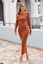 PRETTYGARDEN Women's Spring Fall 2 Piece Sweater Set Rib Knit Long Sleeve Crop Top Maxi Bodycon Skirt Casual Winter Outfits