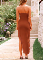 PRETTYGARDEN Womens Summer Strapless Maxi Dresses Ruffle Tube Asymmetrical Party Cocktail Formal Bodycon Long Dress