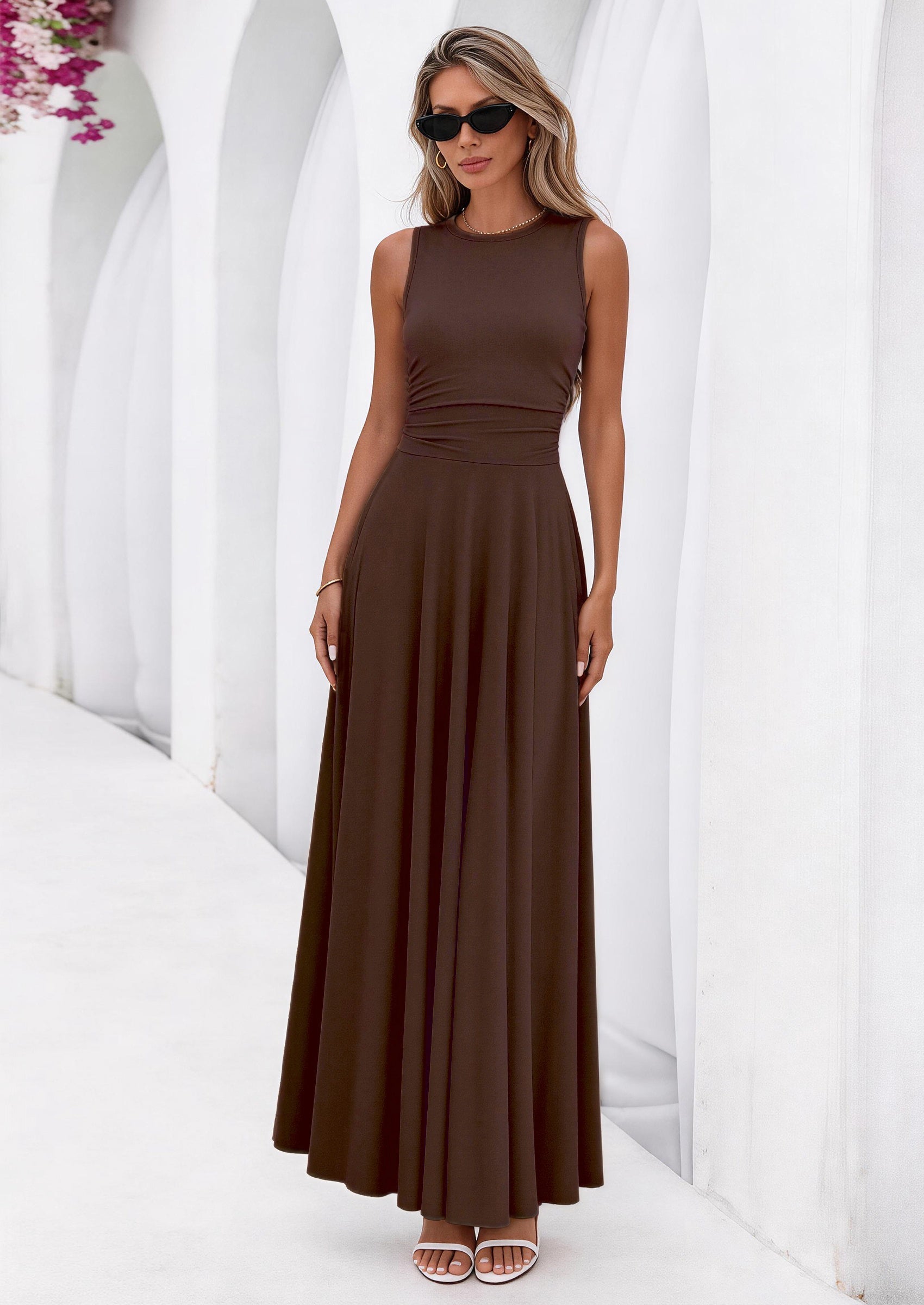 PRETTYGARDEN Womens Spring Dresses Casual Sleeveless Crewneck Aline Maxi Dress Stretch Tank Flowy Long Dresses