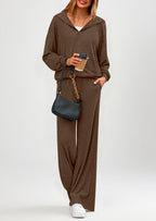 PRETTYGARDEN Women's 2 Piece Fall Lounge Sets Zip Up Hoodie Wide Leg Pants Tracksuit Matching Travel Outfits Clothes