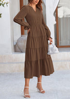 PRETTYGARDEN Women Fall Long Sleeve Smocked Maxi Dress Casual Square Neck Swiss Dot Tiered Ruffle Flowy Spring Pocket Dresses