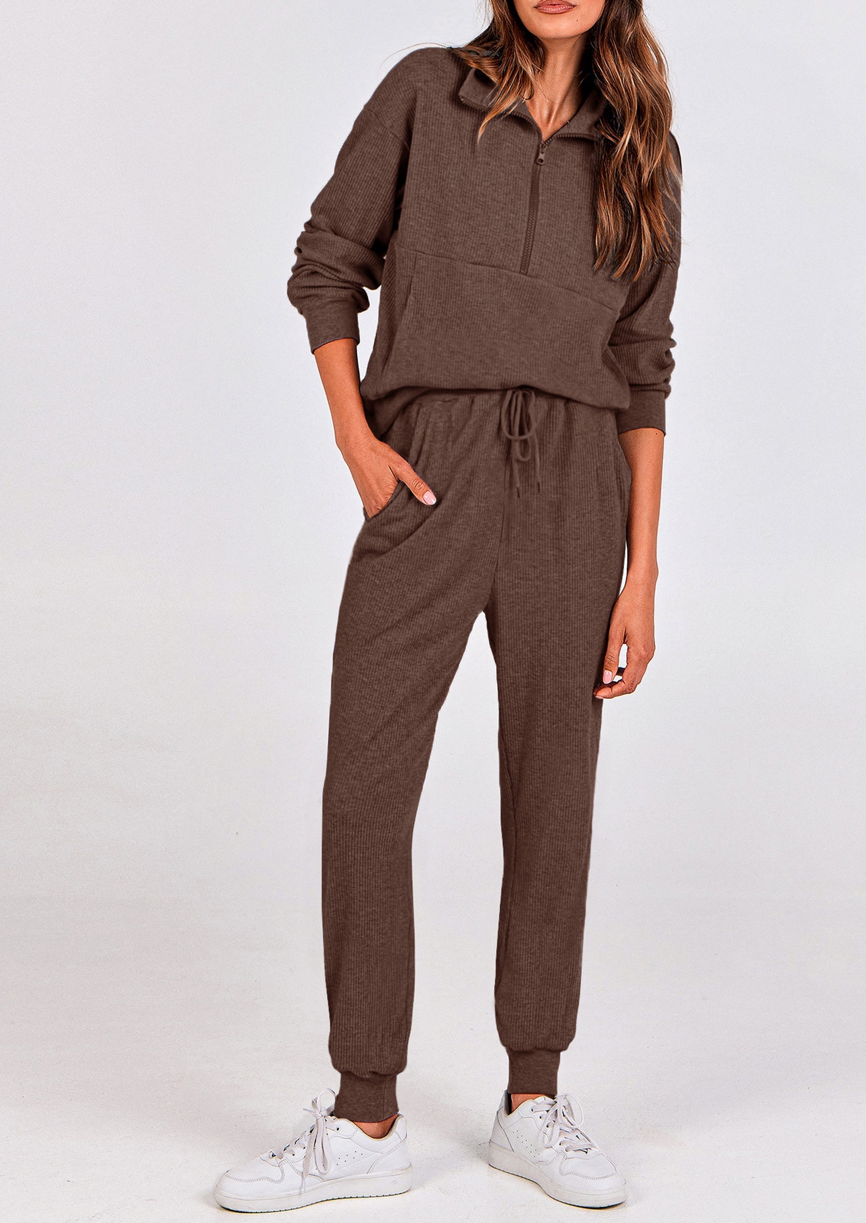 PRETTYGARDEN Women's Fall 2 Piece Lounge Sets Zip Up Sweatshirt Jogger Pants Sweat Track Suits Travel Outfit Winter Clothing