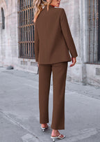 PRETTYGARDEN 2 Piece Blazer Outfits Business Casual Oversized Jacket Wide Leg Work Pants Dressy Suit Set