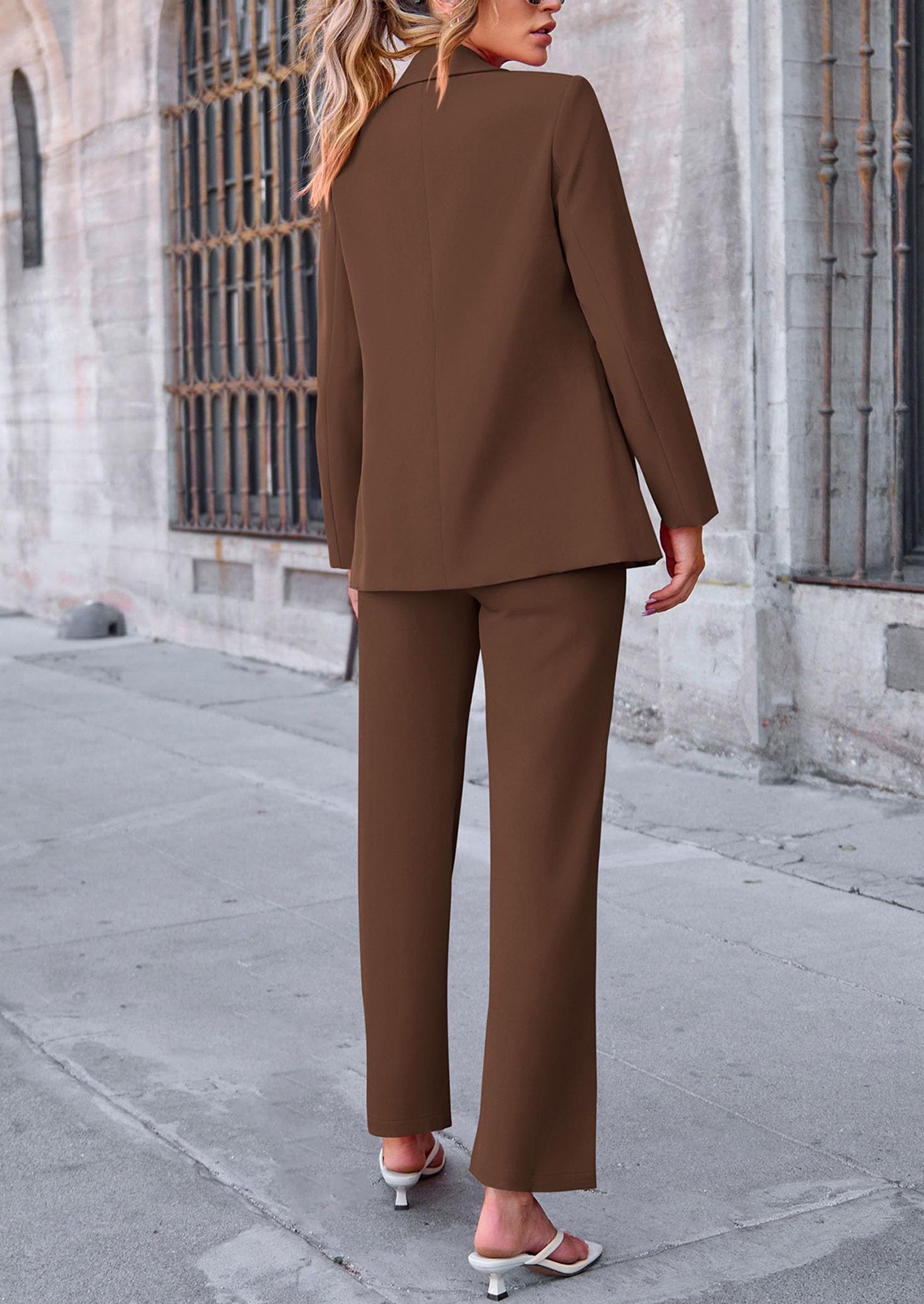 PRETTYGARDEN 2 Piece Blazer Outfits Business Casual Oversized Jacket Wide Leg Work Pants Dressy Suit Set
