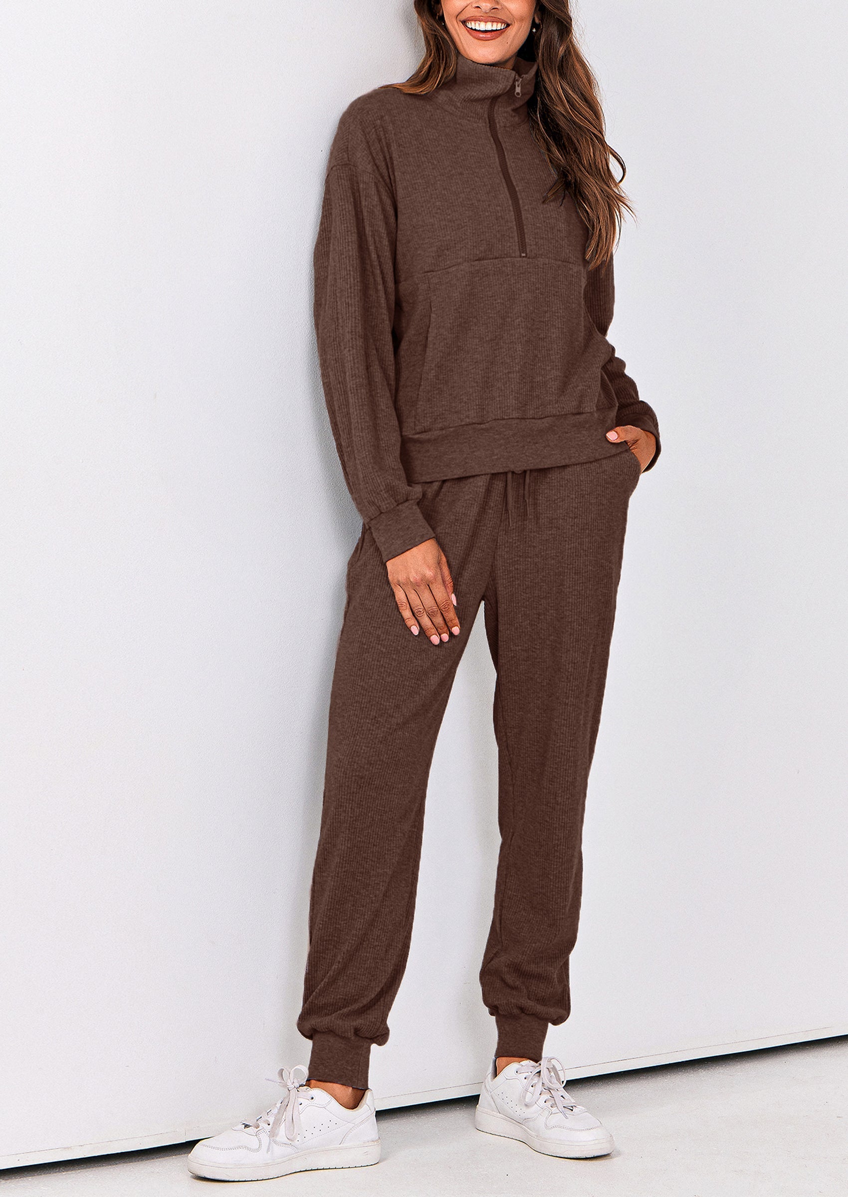 PRETTYGARDEN Women's Fall 2 Piece Lounge Sets Zip Up Sweatshirt Jogger Pants Sweat Track Suits Travel Outfit Winter Clothing