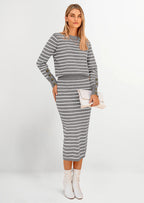 PRETTYGARDEN 2 Piece Skirts Sets For Women Fall Fashion Striped Sweater Dress Knit Lounge Travel Outfits Winter Clothing