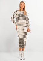 PRETTYGARDEN 2 Piece Skirts Sets For Women Fall Fashion Striped Sweater Dress Knit Lounge Travel Outfits Winter Clothing