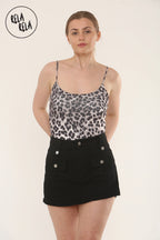 Premium Slinky Double Layered Leopard Print Scoop Neck Strappy Bodysuit