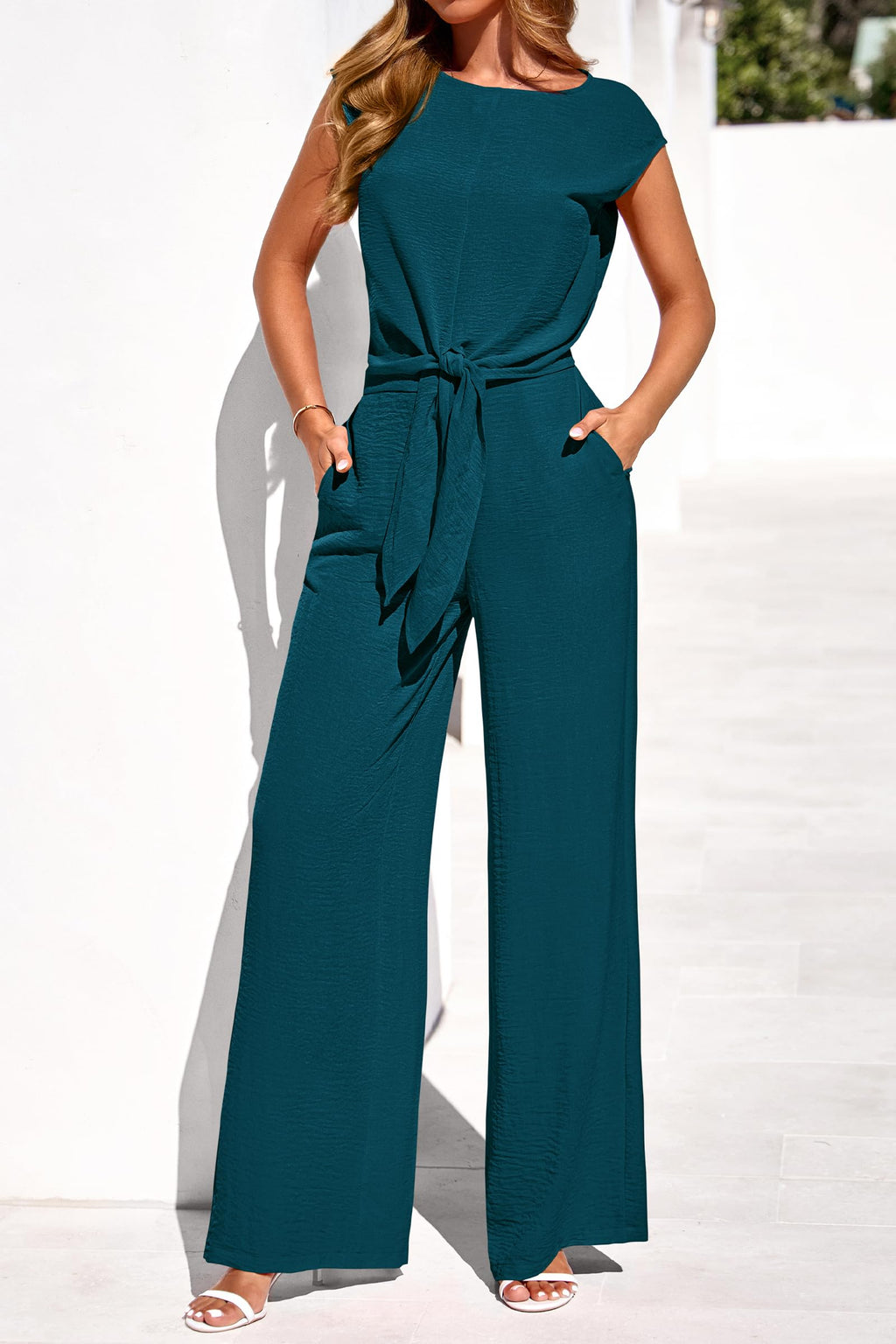 PRETTYGARDEN Women 2 Piece Lounge Sets Casual Summer Outfits Cap Sleeve Strappy Crop Tops Wide Leg Pant Tracksuit
