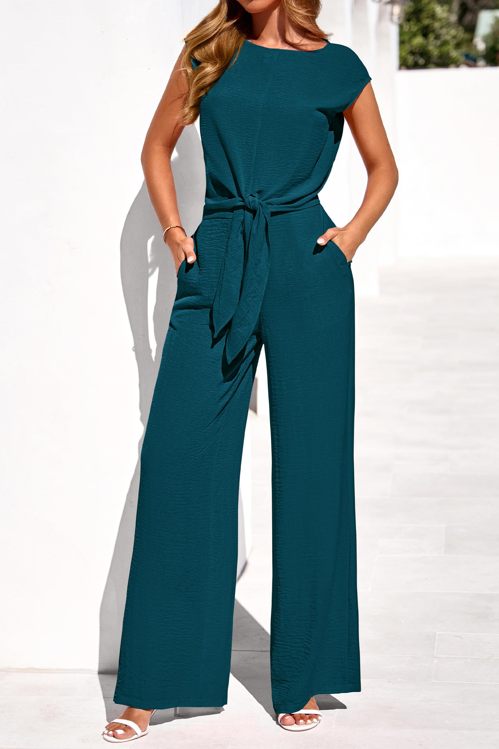 PRETTYGARDEN Women 2 Piece Lounge Sets Casual Summer Outfits Cap Sleeve Strappy Crop Tops Wide Leg Pant Tracksuit