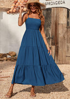 PRETTYGARDEN Women's Summer Maxi Dress Casual Boho Sleeveless Spaghetti Strap Smocked Tiered Long Beach Sundresses
