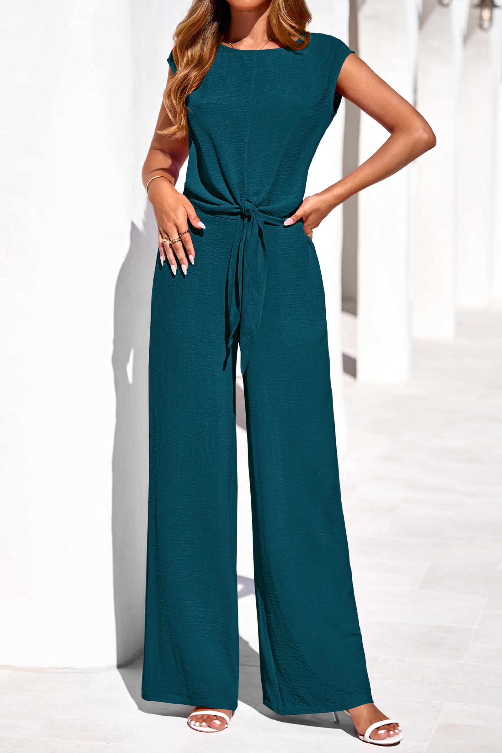 PRETTYGARDEN Women 2 Piece Lounge Sets Casual Summer Outfits Cap Sleeve Strappy Crop Tops Wide Leg Pant Tracksuit