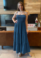 PRETTYGARDEN Women's Summer Maxi Dress Casual Boho Sleeveless Spaghetti Strap Smocked Tiered Long Beach Sundresses