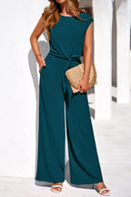 PRETTYGARDEN Women 2 Piece Lounge Sets Casual Summer Outfits Cap Sleeve Strappy Crop Tops Wide Leg Pant Tracksuit