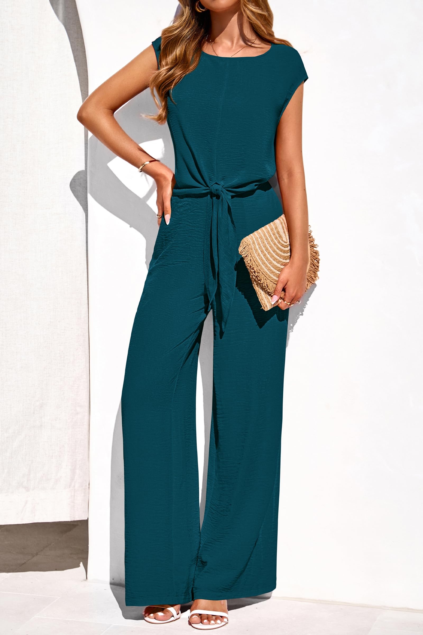 PRETTYGARDEN Women 2 Piece Lounge Sets Casual Summer Outfits Cap Sleeve Strappy Crop Tops Wide Leg Pant Tracksuit