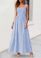 PRETTYGARDEN Women's Maxi Striped Dress Summer Sleeveless Square Neck Smocked A Line Long Flowy Spring Vacation Sundress