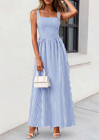 PRETTYGARDEN Women's Maxi Striped Dress Summer Sleeveless Square Neck Smocked A Line Long Flowy Spring Vacation Sundress