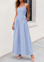 PRETTYGARDEN Women's Maxi Striped Dress Summer Sleeveless Square Neck Smocked A Line Long Flowy Spring Vacation Sundress
