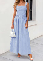 PRETTYGARDEN Women's Maxi Striped Dress Summer Sleeveless Square Neck Smocked A Line Long Flowy Spring Vacation Sundress