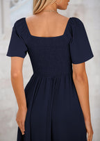 PRETTYGARDEN Summer Dress for Women Casual Short Sleeve Bow Tie V Neck Ruffle Midi Flowy Dresses