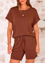 PRETTYGARDEN Two Piece Set for Women Summer Lounge Sets Shorts And Short Sleeve Tops Knitted Matching Travel Spring Outfits