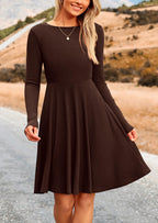 PRETTYGARDEN Women's Spring Fall Short Dress Ribbed Knit Crewneck Long Sleeve A Line Flowy Casual Elegant Going Out Dresses